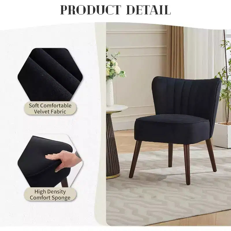 Velvet Accent Chair, Modern Wingback Lounge Chair with Wood Legs, Channel Tufted for Living Room and Bedroom