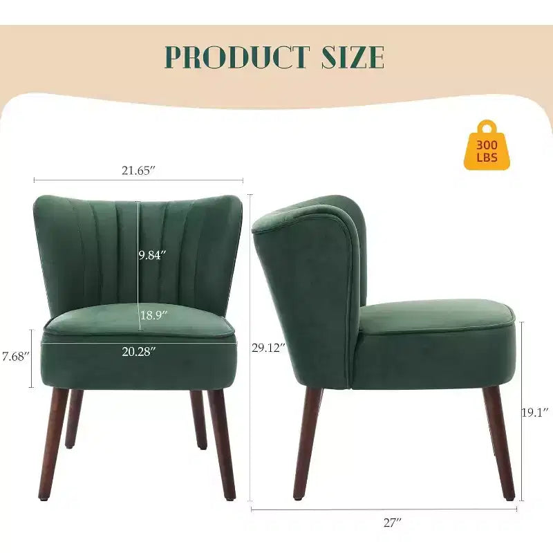 Velvet Accent Chair, Modern Wingback Lounge Chair with Wood Legs, Channel Tufted for Living Room and Bedroom