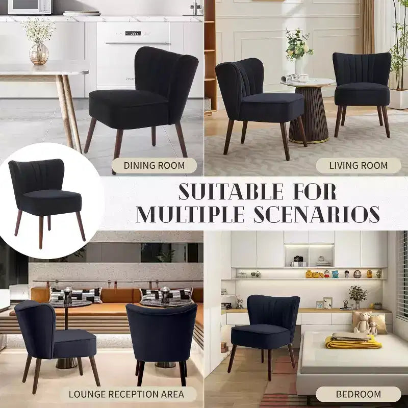 Velvet Accent Chair, Modern Wingback Lounge Chair with Wood Legs, Channel Tufted for Living Room and Bedroom