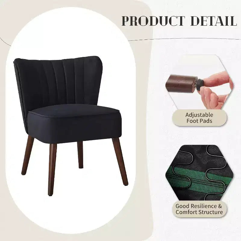 Velvet Accent Chair, Modern Wingback Lounge Chair with Wood Legs, Channel Tufted for Living Room and Bedroom