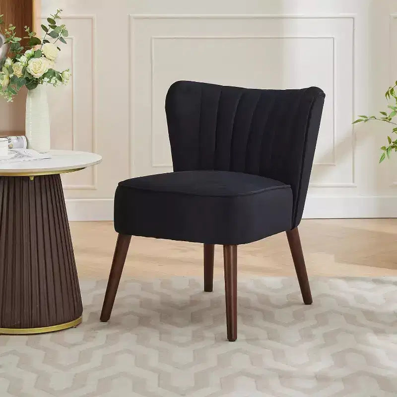 Velvet Accent Chair, Modern Wingback Lounge Chair with Wood Legs, Channel Tufted for Living Room and Bedroom