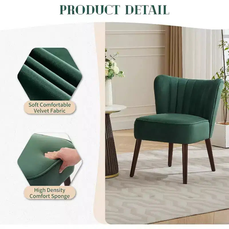 Velvet Accent Chair, Modern Wingback Lounge Chair with Wood Legs, Channel Tufted for Living Room and Bedroom