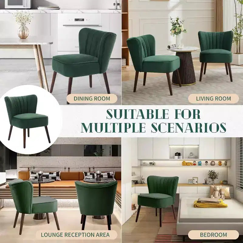 Velvet Accent Chair, Modern Wingback Lounge Chair with Wood Legs, Channel Tufted for Living Room and Bedroom