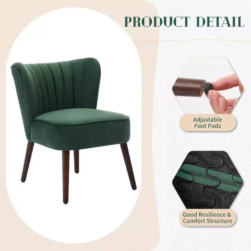 Velvet Accent Chair, Modern Wingback Lounge Chair with Wood Legs, Channel Tufted for Living Room and Bedroom