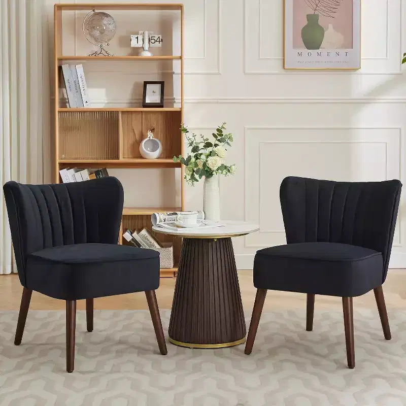 Velvet Accent Chair, Modern Wingback Lounge Chair with Wood Legs, Channel Tufted for Living Room and Bedroom