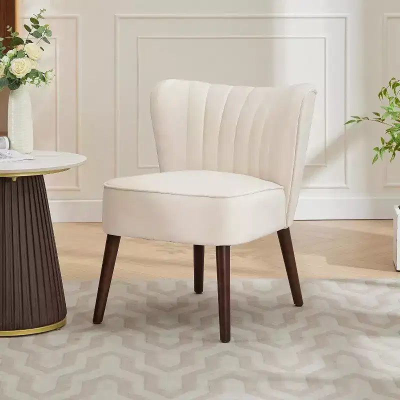 Velvet Accent Chair, Modern Wingback Lounge Chair with Wood Legs, Channel Tufted for Living Room and Bedroom