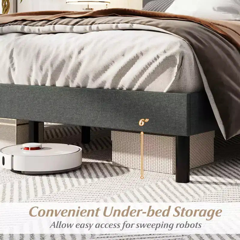 Queen Size Linen Upholstered Platform Bed Frame with Tufted Headboard, Dark Gray