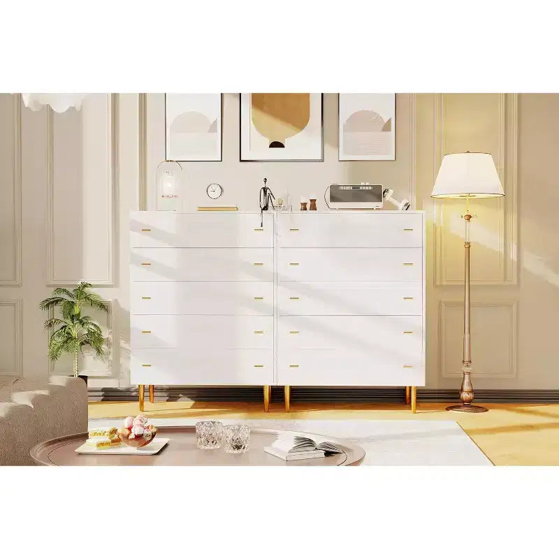 Dresser for Bedroom, 44 Tall Dresser with 5 Drawers, Chest of Drawers with Storage, Vintage Wood Dressers for Closet, Living Room, Hallway