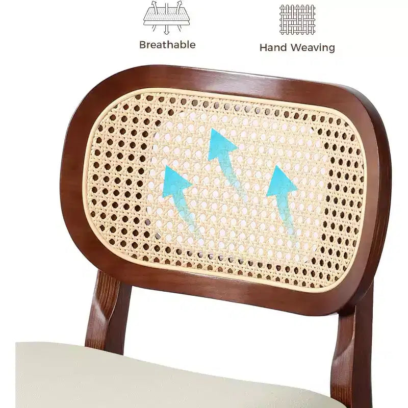 Mid Century Modern Rattan Bar Stools, Counter Height with Faux Leather or Boucle Fabric Upholstery