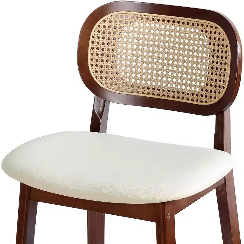 Mid Century Modern Rattan Bar Stools, Counter Height with Faux Leather or Boucle Fabric Upholstery