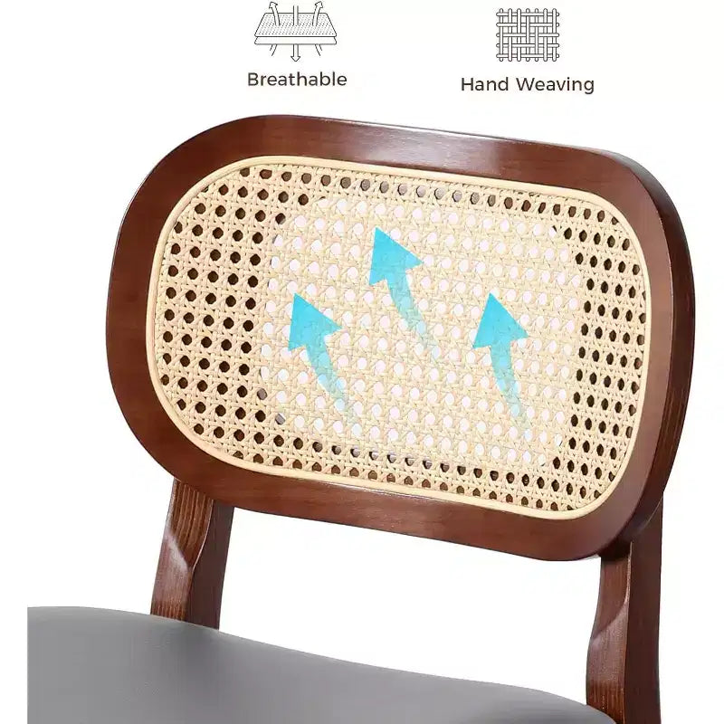 Mid Century Modern Rattan Bar Stools, Counter Height with Faux Leather or Boucle Fabric Upholstery