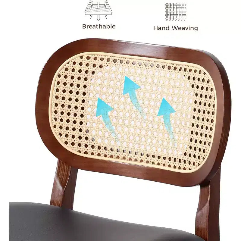 Mid Century Modern Rattan Bar Stools, Counter Height with Faux Leather or Boucle Fabric Upholstery