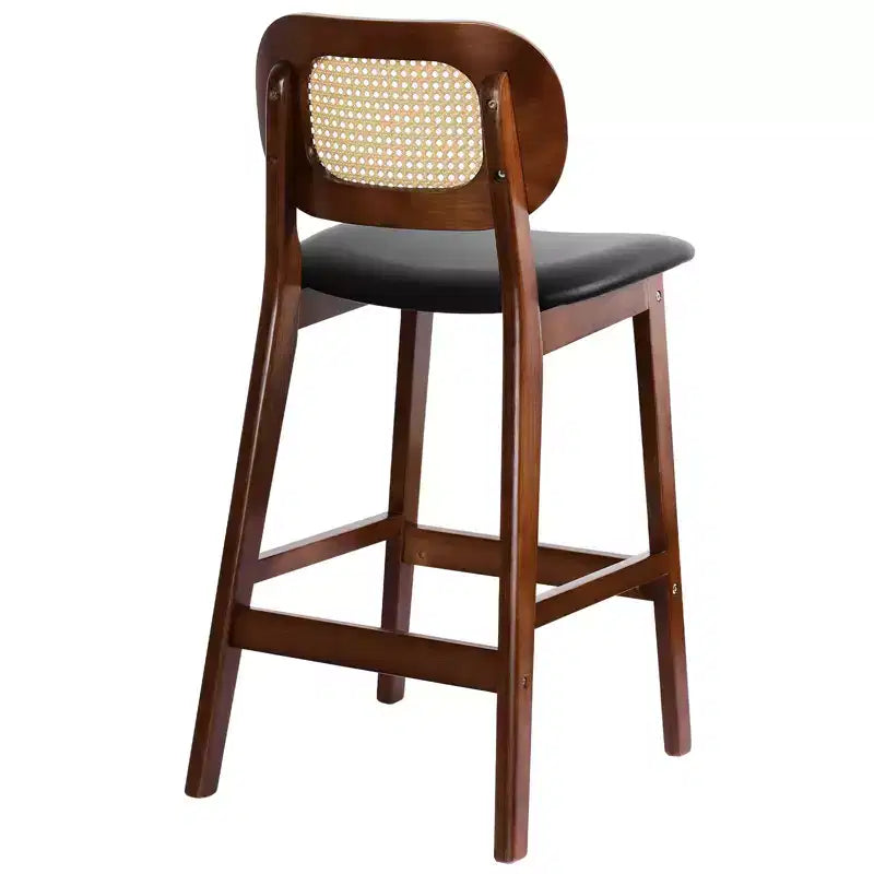 Mid Century Modern Rattan Bar Stools, Counter Height with Faux Leather or Boucle Fabric Upholstery