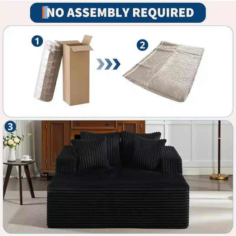 Oversized 2-Person Bean Bag Chaise Lounge Sofa Bed with 4 Pillows, for Living Room and Bedroom