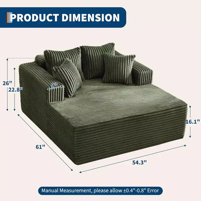 Oversized 2-Person Bean Bag Chaise Lounge Sofa Bed with 4 Pillows, for Living Room and Bedroom