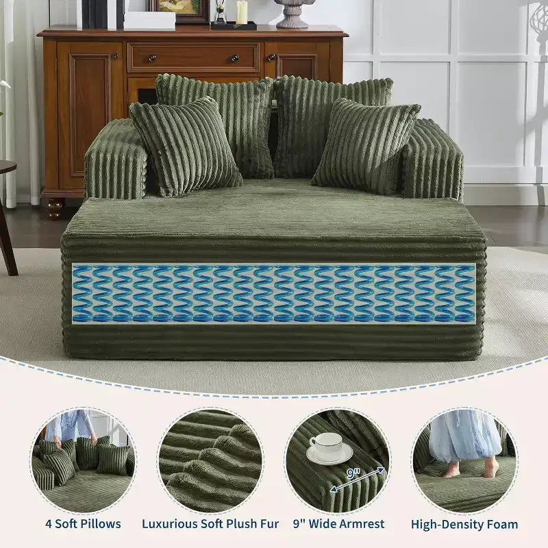 Oversized 2-Person Bean Bag Chaise Lounge Sofa Bed with 4 Pillows, for Living Room and Bedroom