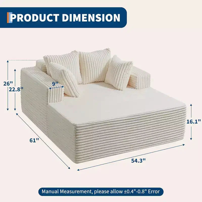 Oversized 2-Person Bean Bag Chaise Lounge Sofa Bed with 4 Pillows, for Living Room and Bedroom