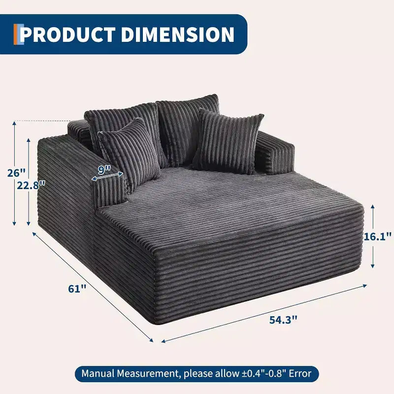 Oversized 2-Person Bean Bag Chaise Lounge Sofa Bed with 4 Pillows, for Living Room and Bedroom