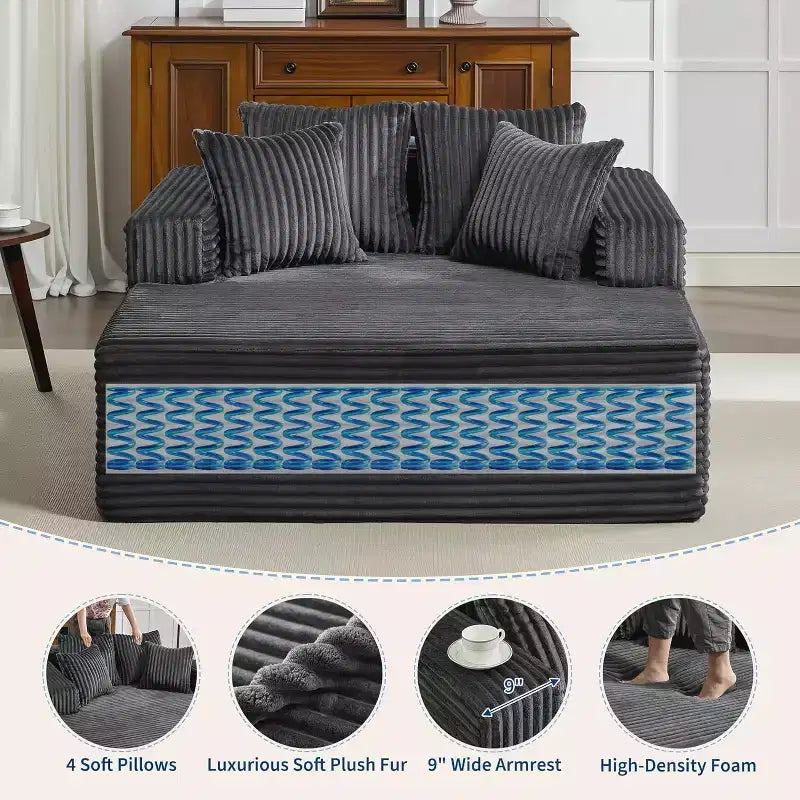 Oversized 2-Person Bean Bag Chaise Lounge Sofa Bed with 4 Pillows, for Living Room and Bedroom