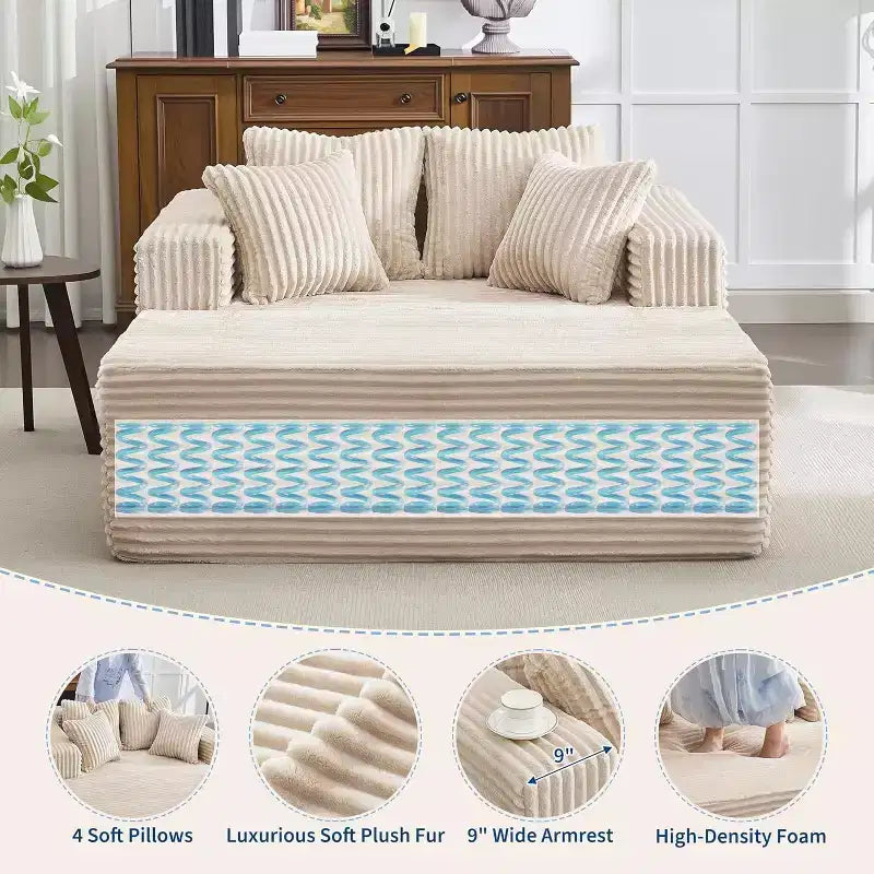 Oversized 2-Person Bean Bag Chaise Lounge Sofa Bed with 4 Pillows, for Living Room and Bedroom