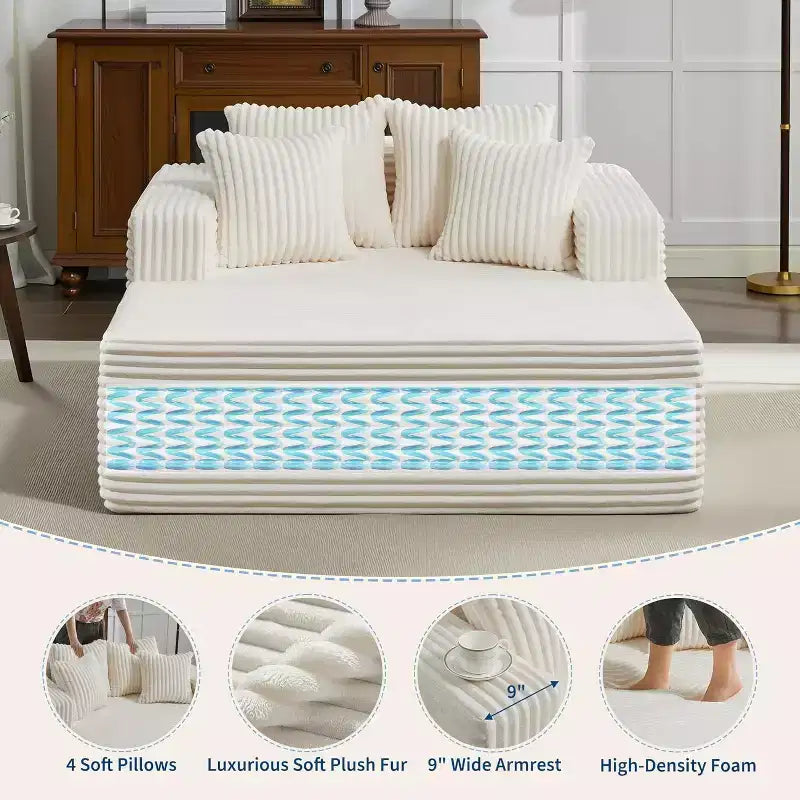 Oversized 2-Person Bean Bag Chaise Lounge Sofa Bed with 4 Pillows, for Living Room and Bedroom