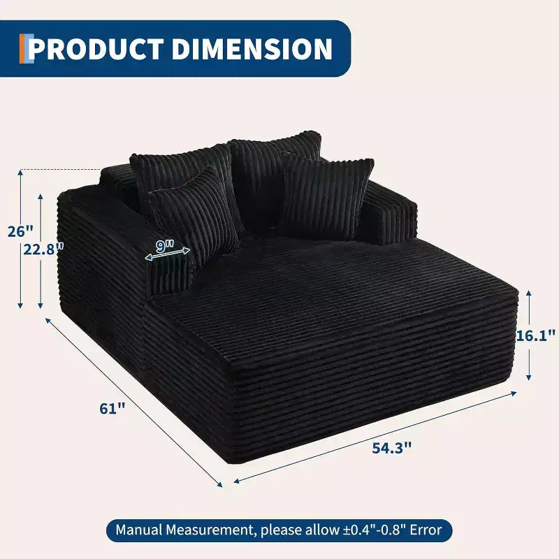 Oversized 2-Person Bean Bag Chaise Lounge Sofa Bed with 4 Pillows, for Living Room and Bedroom