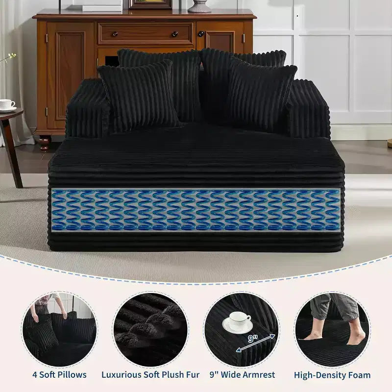Oversized 2-Person Bean Bag Chaise Lounge Sofa Bed with 4 Pillows, for Living Room and Bedroom
