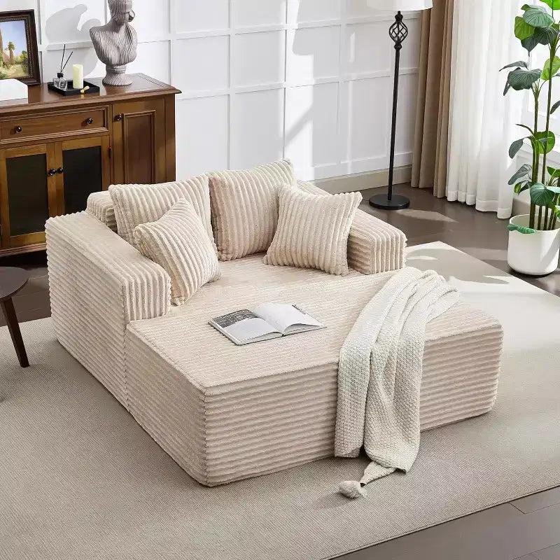 Oversized 2-Person Bean Bag Chaise Lounge Sofa Bed with 4 Pillows, for Living Room and Bedroom