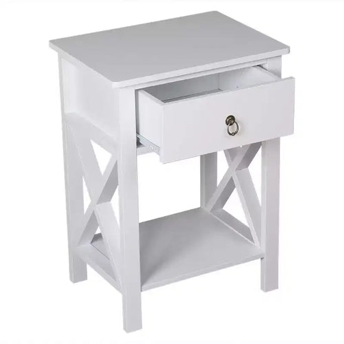 1-Drawer White MDF Nightstand, 15.75 in. Wide