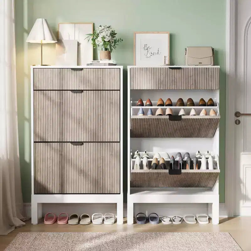 Shoe Storage Cabinet with 2 Flip Drawers Farmhouse Shoe Organizer with Metal Legs, Narrow Shoe Rack for Entryway, Foyer, Hallway