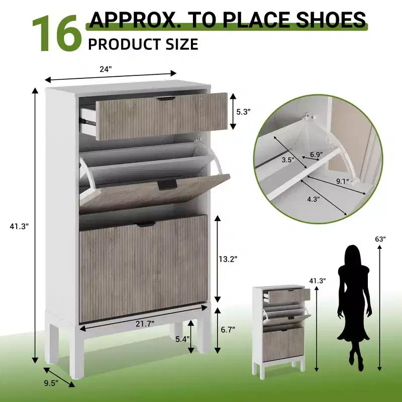 Shoe Storage Cabinet with 2 Flip Drawers Farmhouse Shoe Organizer with Metal Legs, Narrow Shoe Rack for Entryway, Foyer, Hallway