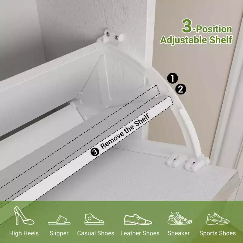 Shoe Storage Cabinet with 2 Flip Drawers Farmhouse Shoe Organizer with Metal Legs, Narrow Shoe Rack for Entryway, Foyer, Hallway