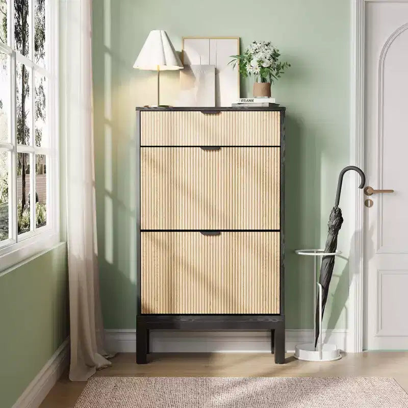 Shoe Storage Cabinet with 2 Flip Drawers Farmhouse Shoe Organizer with Metal Legs, Narrow Shoe Rack for Entryway, Foyer, Hallway
