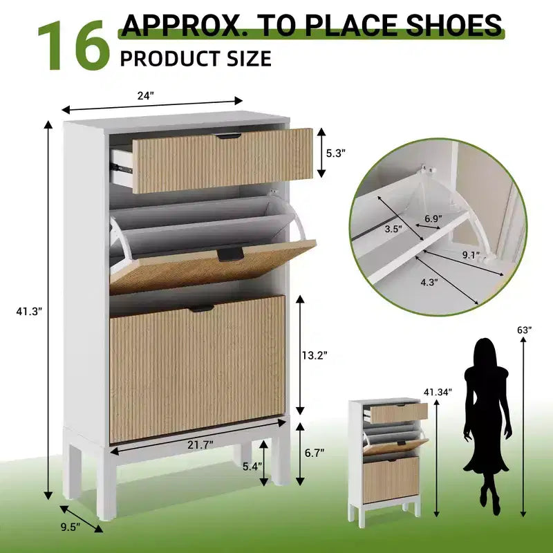 Shoe Storage Cabinet with 2 Flip Drawers Farmhouse Shoe Organizer with Metal Legs, Narrow Shoe Rack for Entryway, Foyer, Hallway