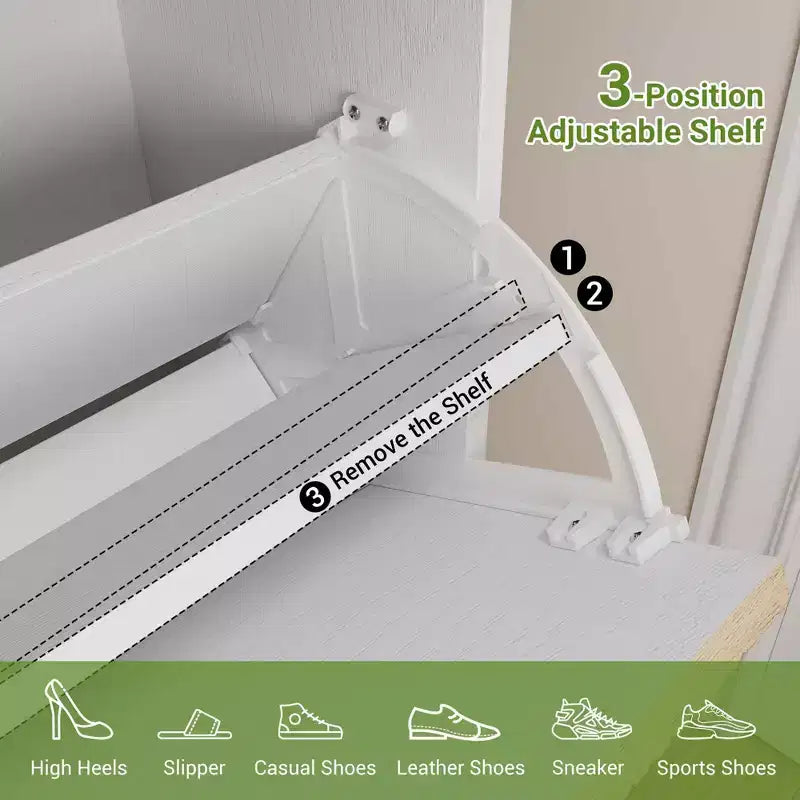 Shoe Storage Cabinet with 2 Flip Drawers Farmhouse Shoe Organizer with Metal Legs, Narrow Shoe Rack for Entryway, Foyer, Hallway
