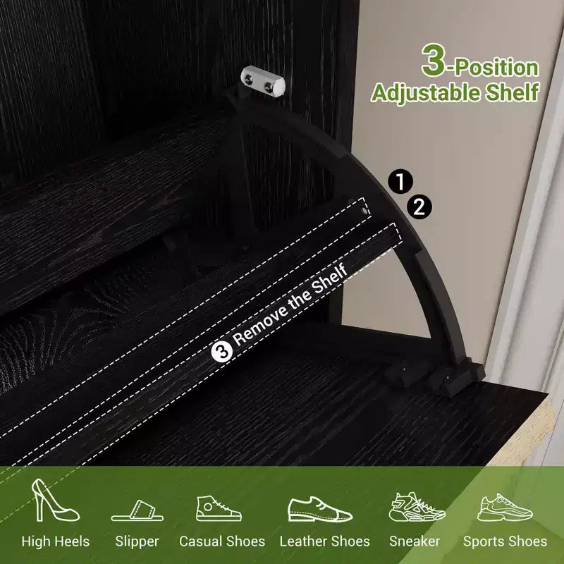 Shoe Storage Cabinet with 2 Flip Drawers Farmhouse Shoe Organizer with Metal Legs, Narrow Shoe Rack for Entryway, Foyer, Hallway