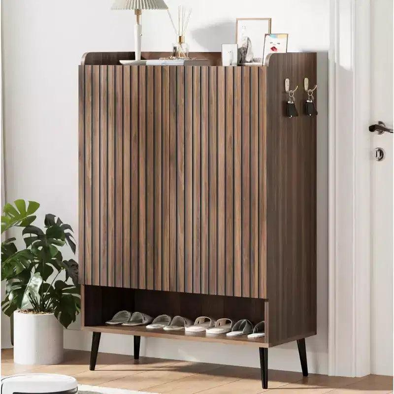 Large Shoe Cabinet with Doors6-Tier Shoe Organizer with 2 Doors & Additional Hooks for Hallway, Entryway, Living Room