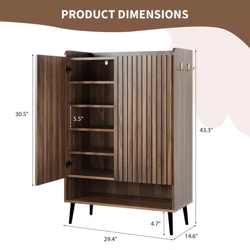 Large Shoe Cabinet with Doors6-Tier Shoe Organizer with 2 Doors & Additional Hooks for Hallway, Entryway, Living Room