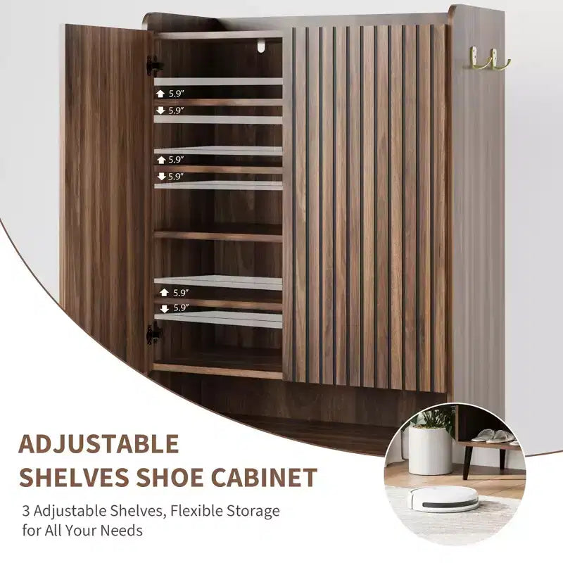Large Shoe Cabinet with Doors6-Tier Shoe Organizer with 2 Doors & Additional Hooks for Hallway, Entryway, Living Room