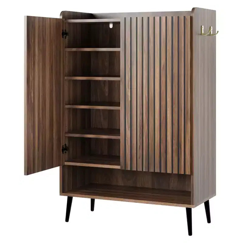 Large Shoe Cabinet with Doors6-Tier Shoe Organizer with 2 Doors & Additional Hooks for Hallway, Entryway, Living Room