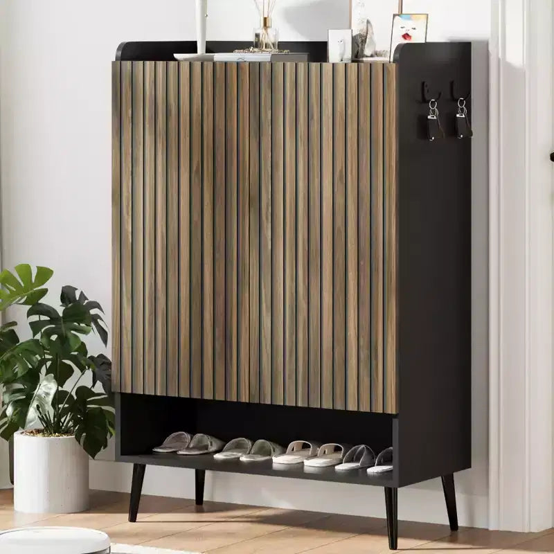 Large Shoe Cabinet with Doors6-Tier Shoe Organizer with 2 Doors & Additional Hooks for Hallway, Entryway, Living Room