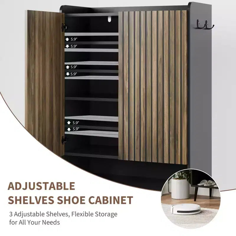 Large Shoe Cabinet with Doors6-Tier Shoe Organizer with 2 Doors & Additional Hooks for Hallway, Entryway, Living Room