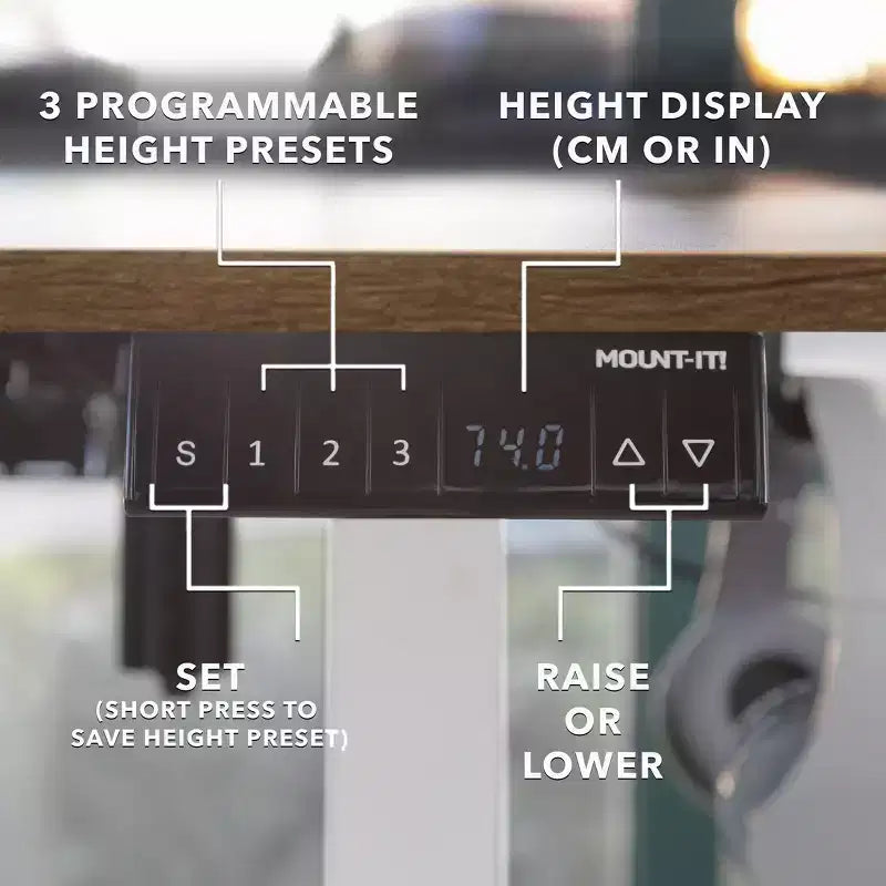 XL Electric Height Adjustable Corner Standing Desk, White Frame and Brown Tabletop