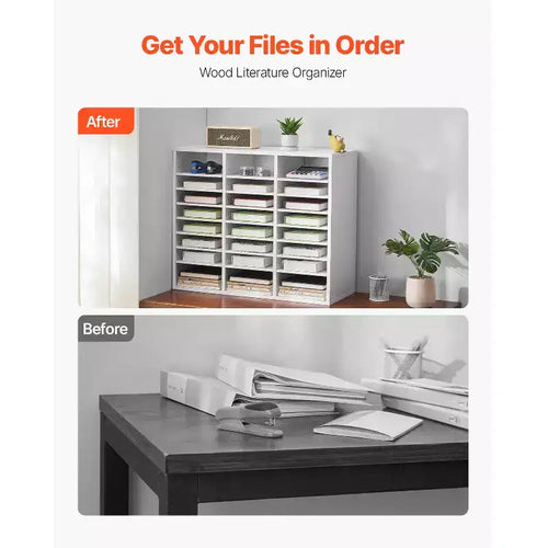 24-Compartment Literature Organizer, Office Mailbox with Adjustable Shelves, MDF, White