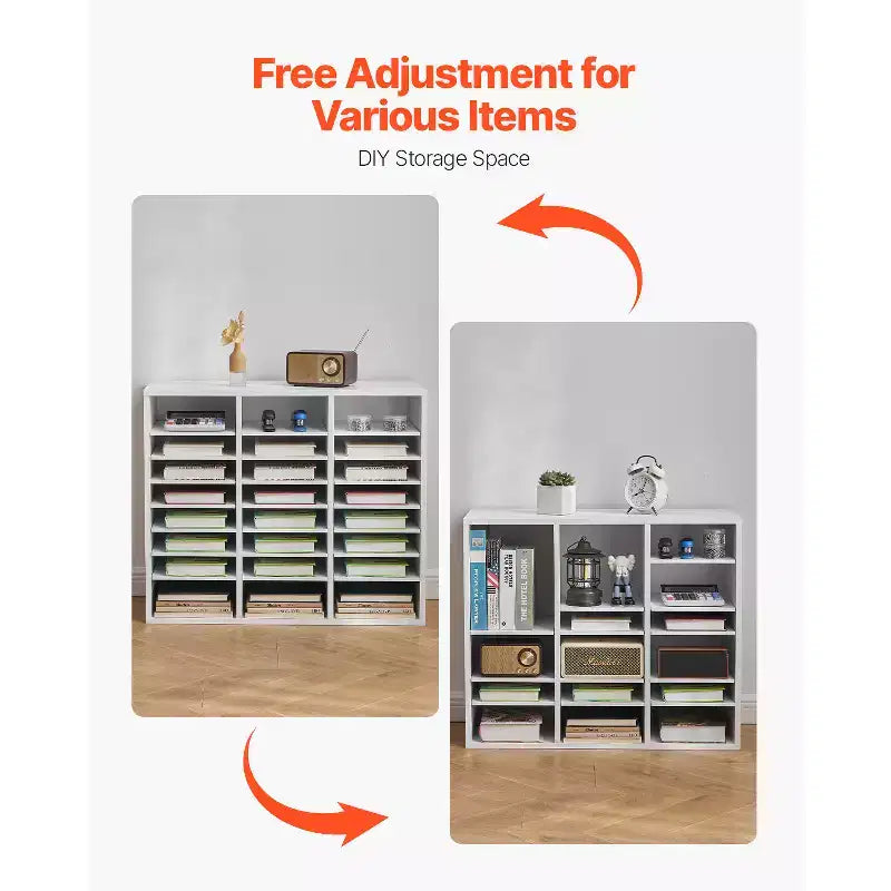 24-Compartment Literature Organizer, Office Mailbox with Adjustable Shelves, MDF, White