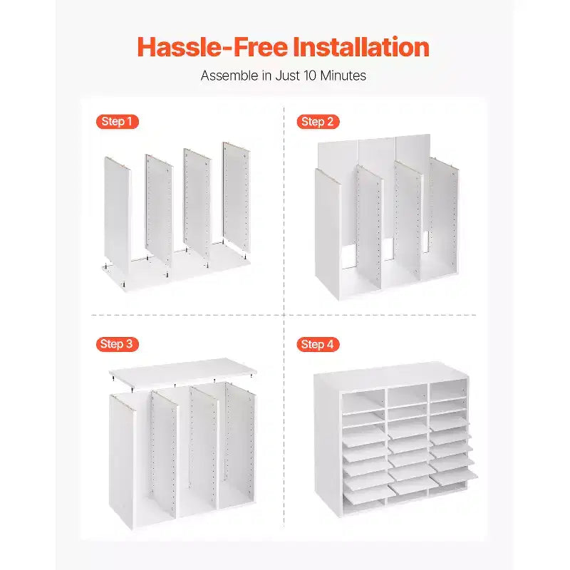 24-Compartment Literature Organizer, Office Mailbox with Adjustable Shelves, MDF, White