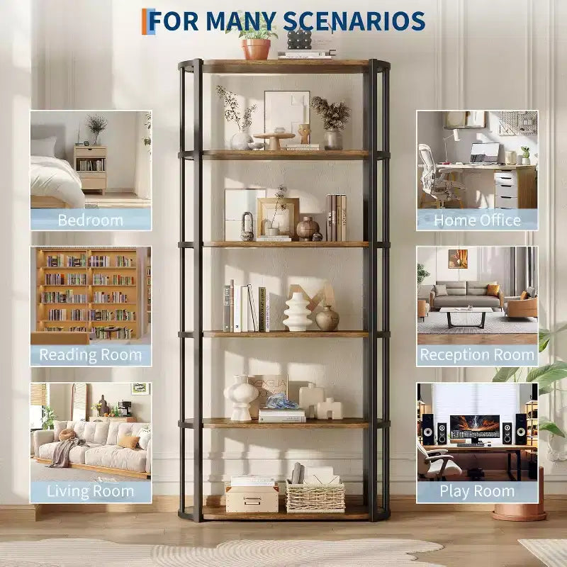 71 Inches Tall Bookshelf, Industrial Book Shelf, Freestanding Bookcase, Large Book Shelves for Living Room, Bookcase Storage Rack for Home Office