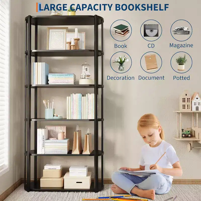 71 Inches Tall Bookshelf, Industrial Book Shelf, Freestanding Bookcase, Large Book Shelves for Living Room, Bookcase Storage Rack for Home Office