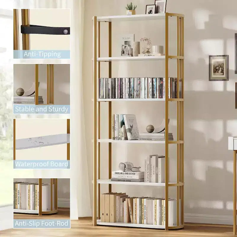 71 Inches Tall Bookshelf, Industrial Book Shelf, Freestanding Bookcase, Large Book Shelves for Living Room, Bookcase Storage Rack for Home Office
