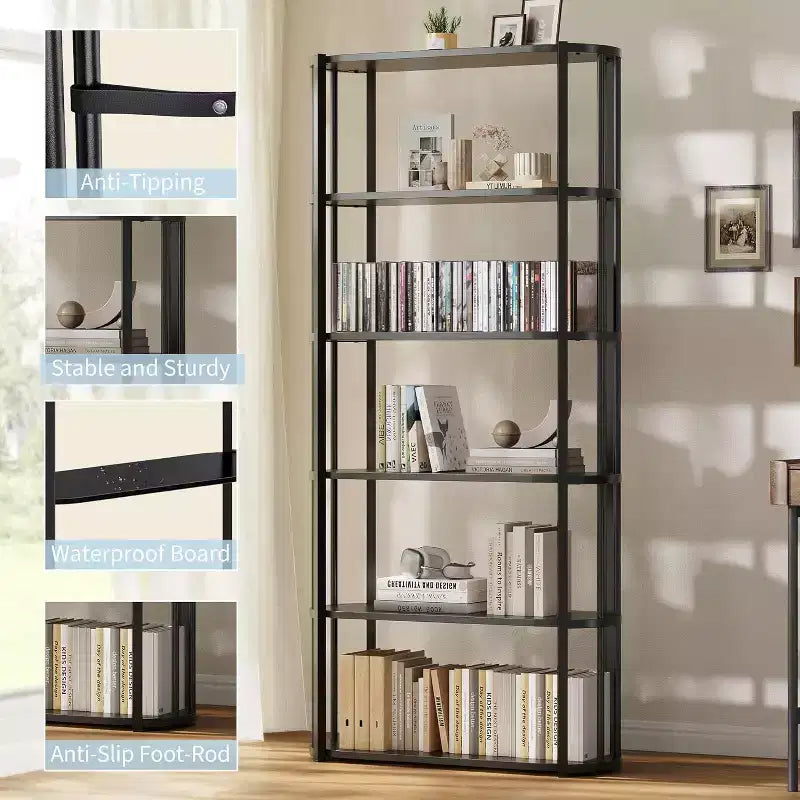 71 Inches Tall Bookshelf, Industrial Book Shelf, Freestanding Bookcase, Large Book Shelves for Living Room, Bookcase Storage Rack for Home Office